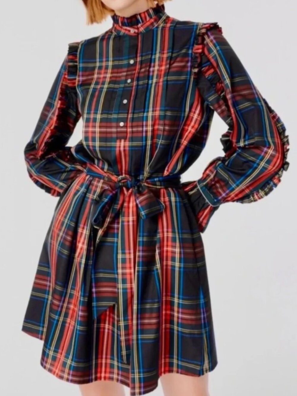 J.Crew Plaid Mock Neck Dress Size 00 Preppy Holiday
